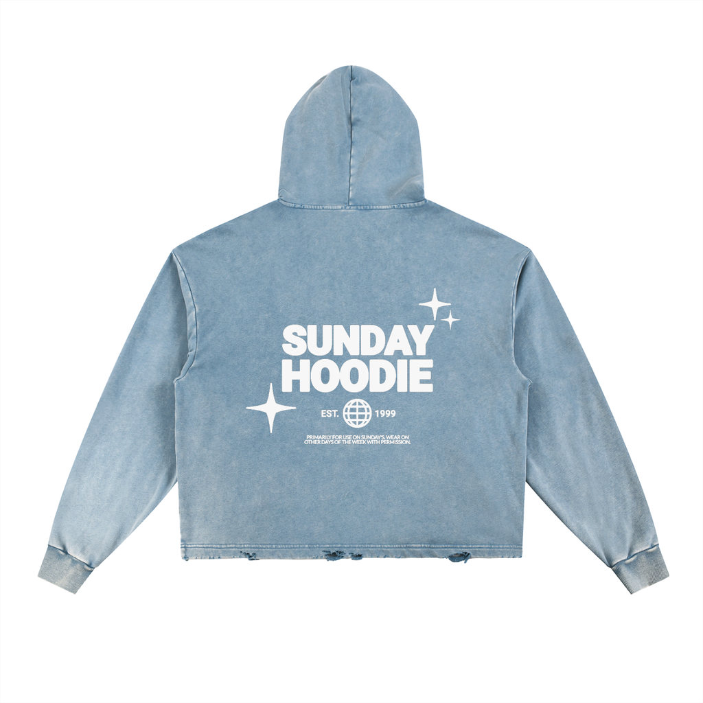 Vintage Washed Frayed-Hem Hoodie