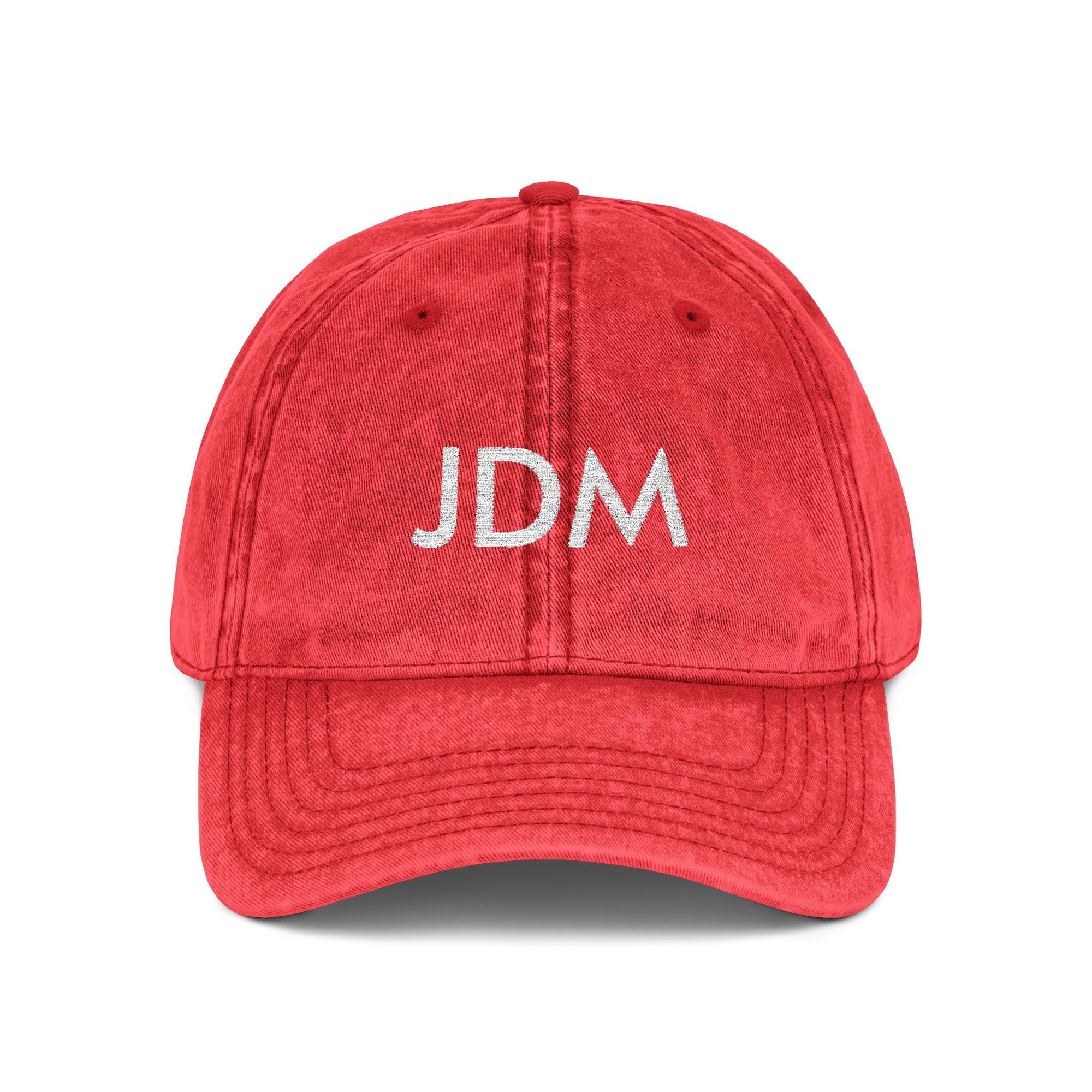 JDM Embroidered Vintage Baseball Cap — Distressed Red Car Culture Hat
