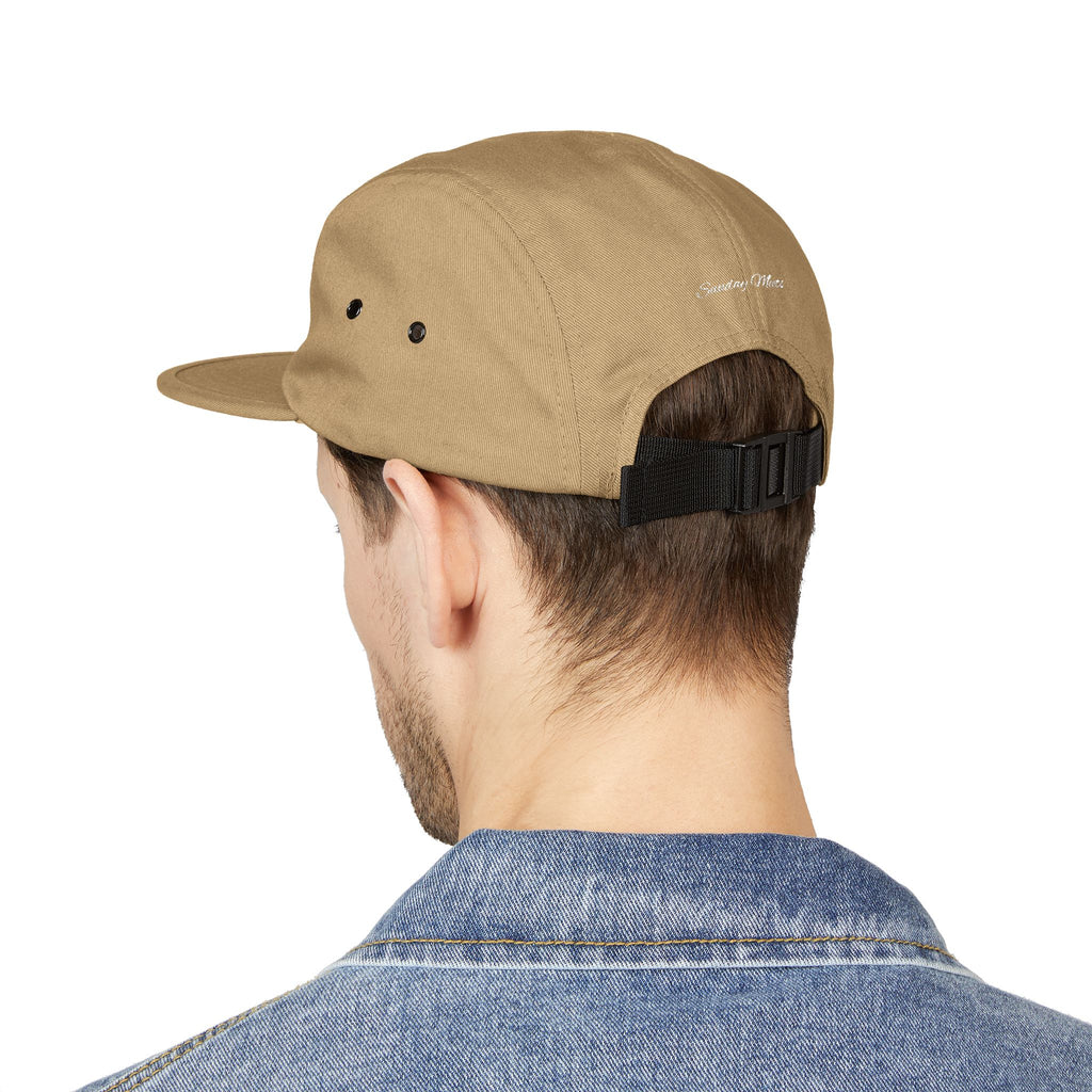 Embroidered 911 5-Panel Cap — Vintage Khaki Dad Hat with Script Back