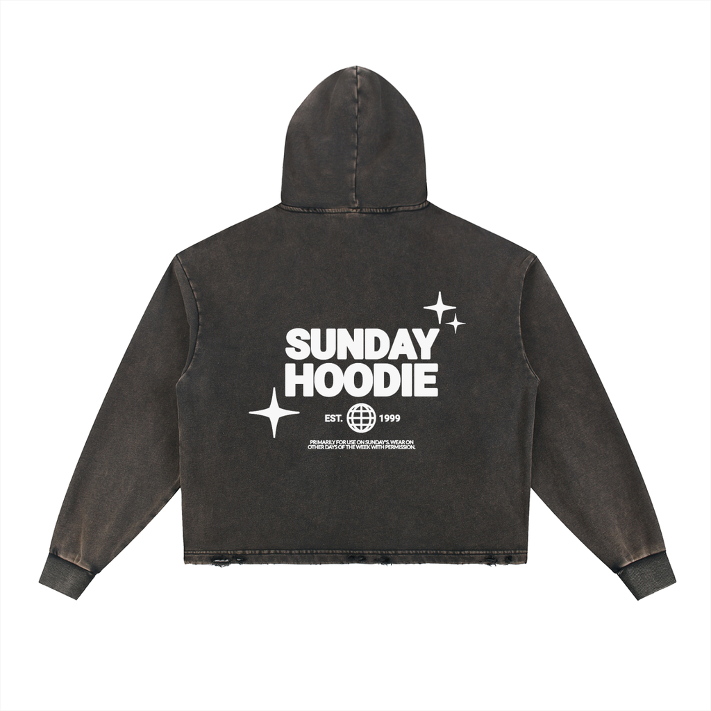 Vintage Washed Frayed-Hem Hoodie