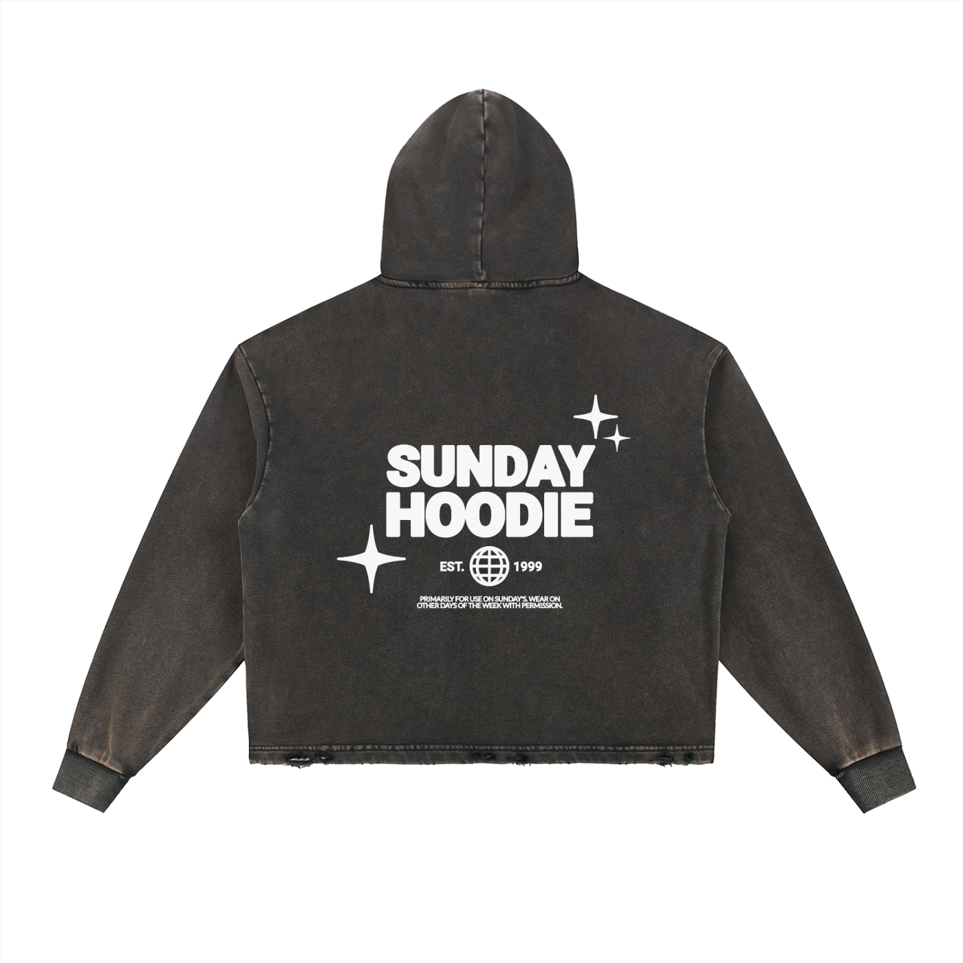 Vintage Washed Frayed-Hem Hoodie