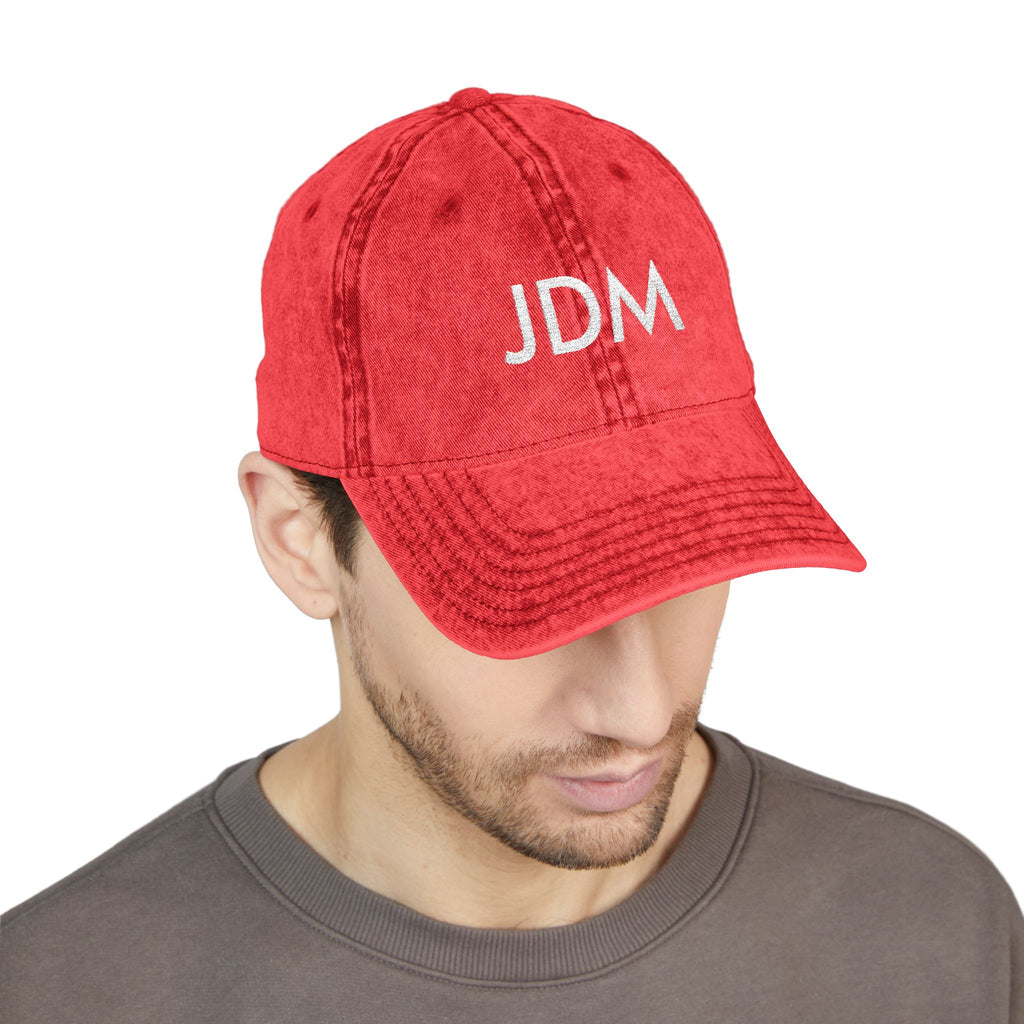 JDM Embroidered Vintage Baseball Cap — Distressed Red Car Culture Hat