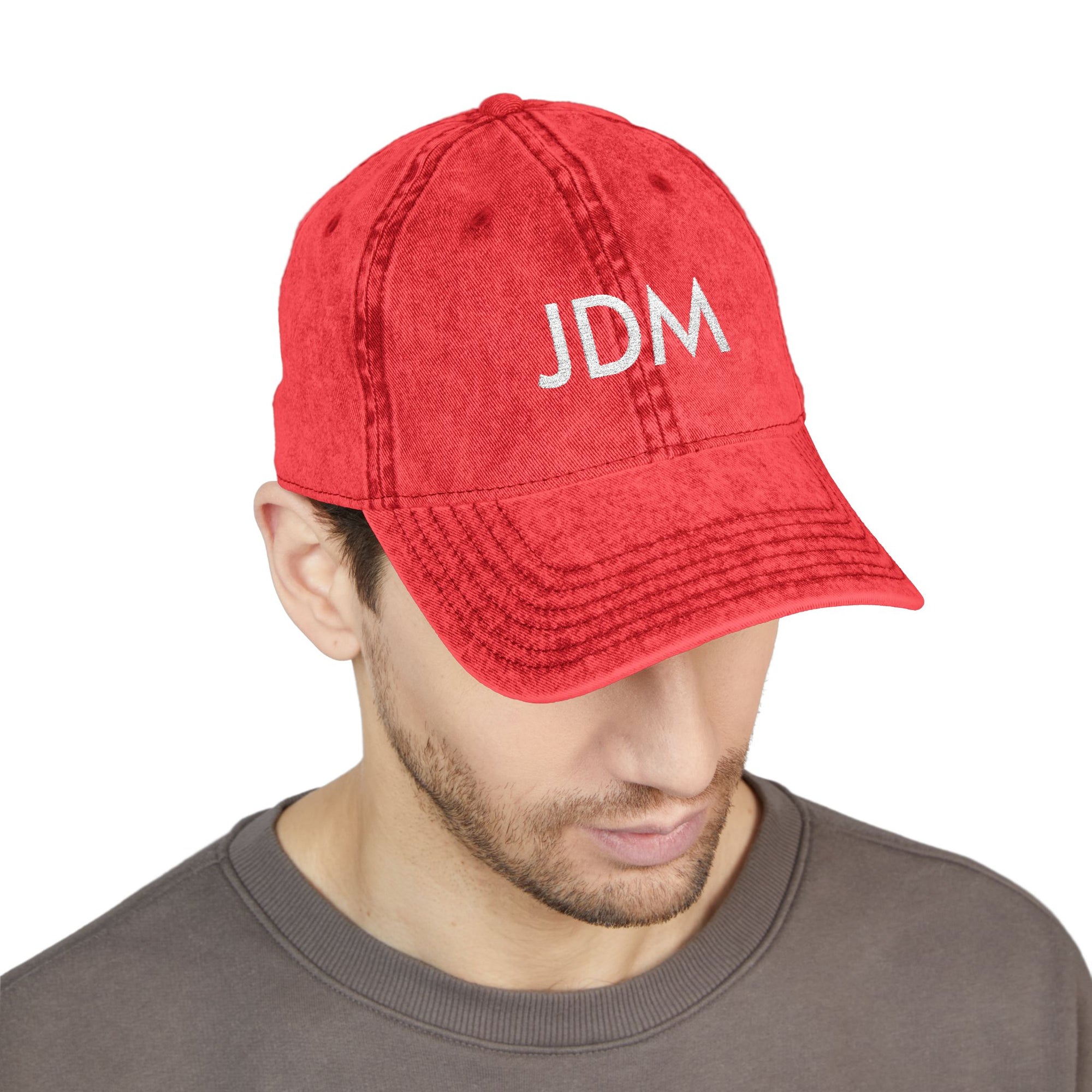 JDM Embroidered Vintage Baseball Cap — Distressed Red Car Culture Hat
