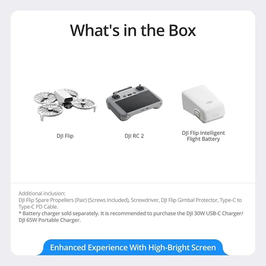 DJI Flip With RC 2 Screen Remote Controller, Follow Me Drone With 4K UHD Camera for Adults, Under 249 g, 3-Axis Gimbal Stabilization, 44000ft/13km Video Transmission, Palm Takeoff, 31-Min Flight Time