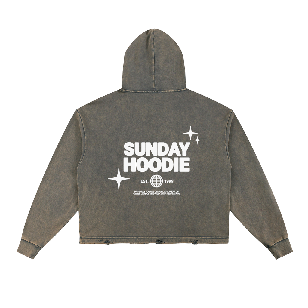 Vintage Washed Frayed-Hem Hoodie