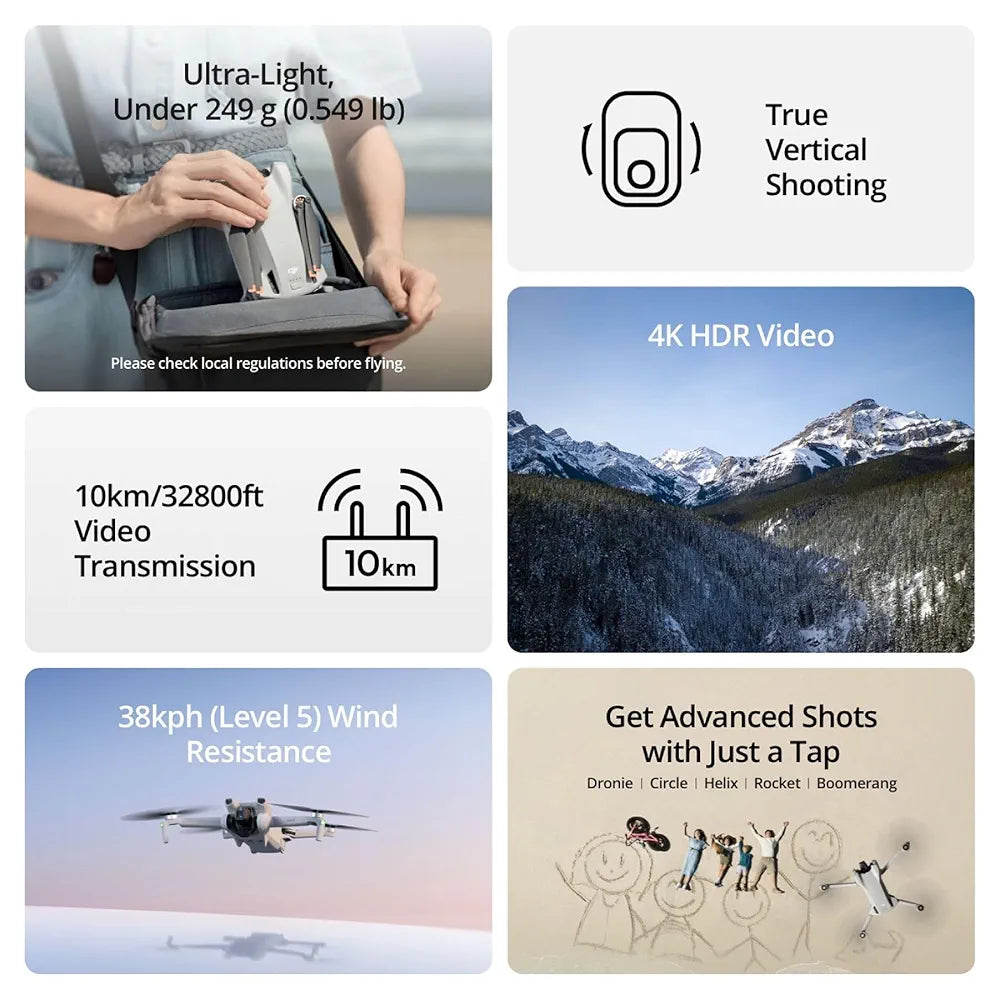 DJI Mini 3 , Lightweight 3x Mechanical Gimbal Drones with Camera for Adults 4K, 38-min Flight Time, up to 32800ft  Video Transmission, Vertical Shooting, GPS Auto Return Integrated
