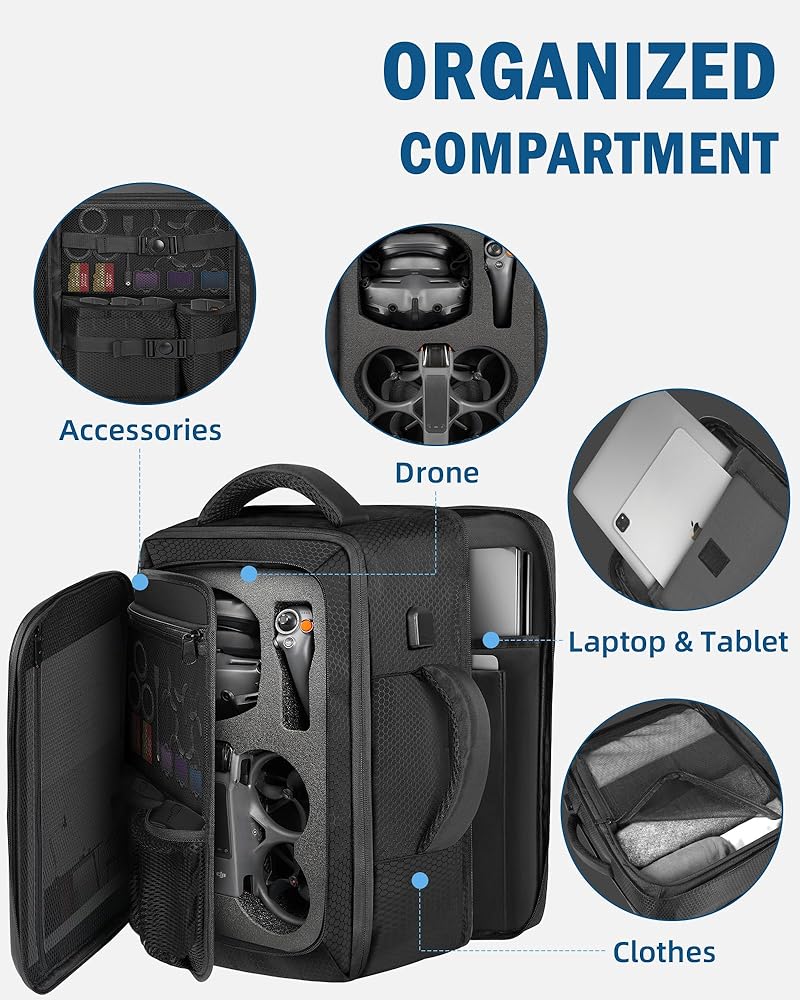 Avata 2 Case, Expandable Carry On Bag for DJI Goggles 3, RC Motion 3, Large Capacity Avata 2 Backpack Fits 17.3 Inch Laptop and DJI Fly More Combo, Travel Drone Carrying Case for Accessories