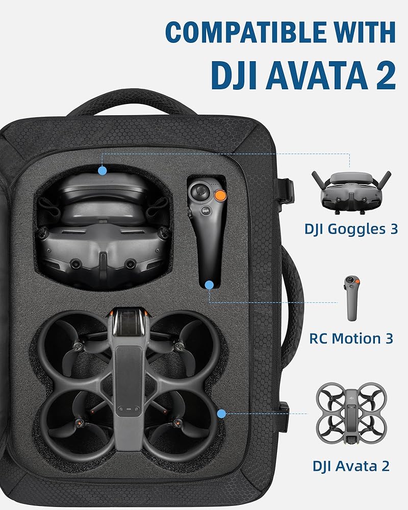 Avata 2 Case, Expandable Carry On Bag for DJI Goggles 3, RC Motion 3, Large Capacity Avata 2 Backpack Fits 17.3 Inch Laptop and DJI Fly More Combo, Travel Drone Carrying Case for Accessories