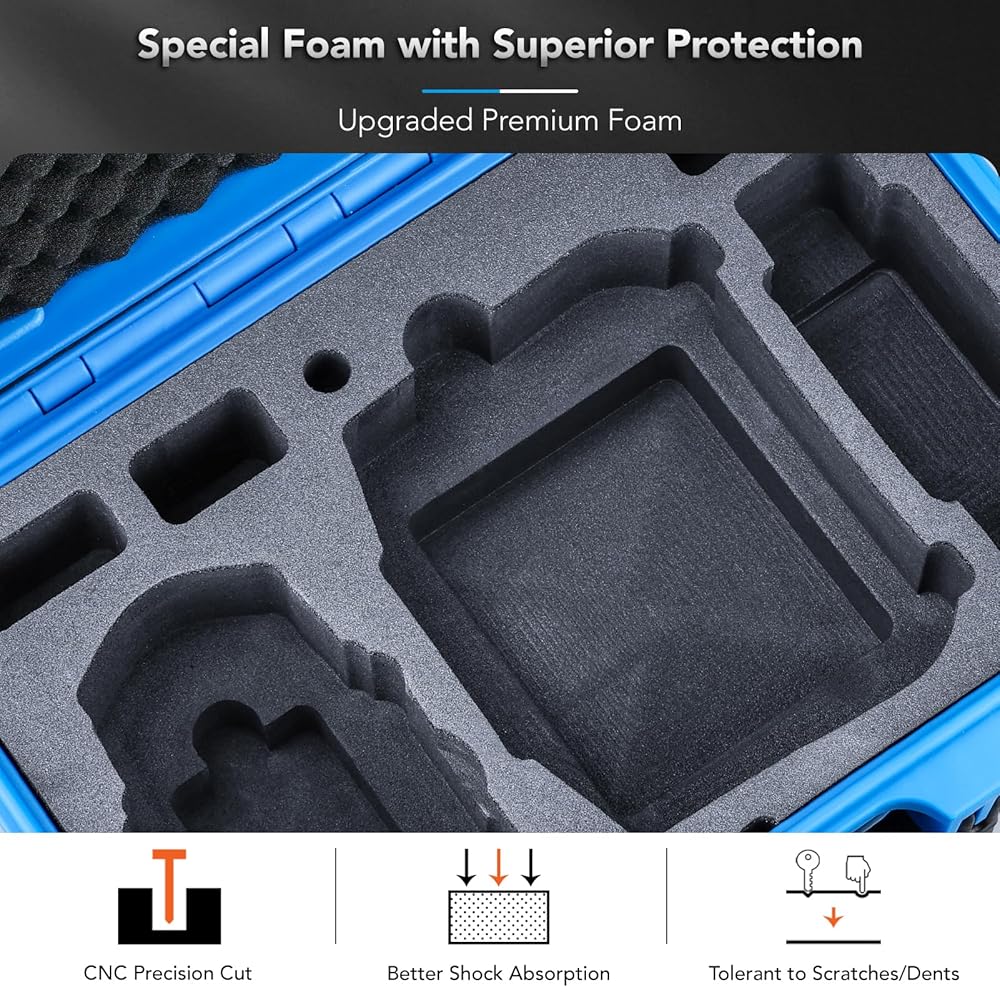 Lykus Titan MM410 Waterproof Hard Case for DJI Mini 4 Pro/Mini 3/Pro and RC2/RC/RC-N2/N1, Blue with Shoulder Strap, Support 7 batteries and RC lanyard [CASE ONLY]