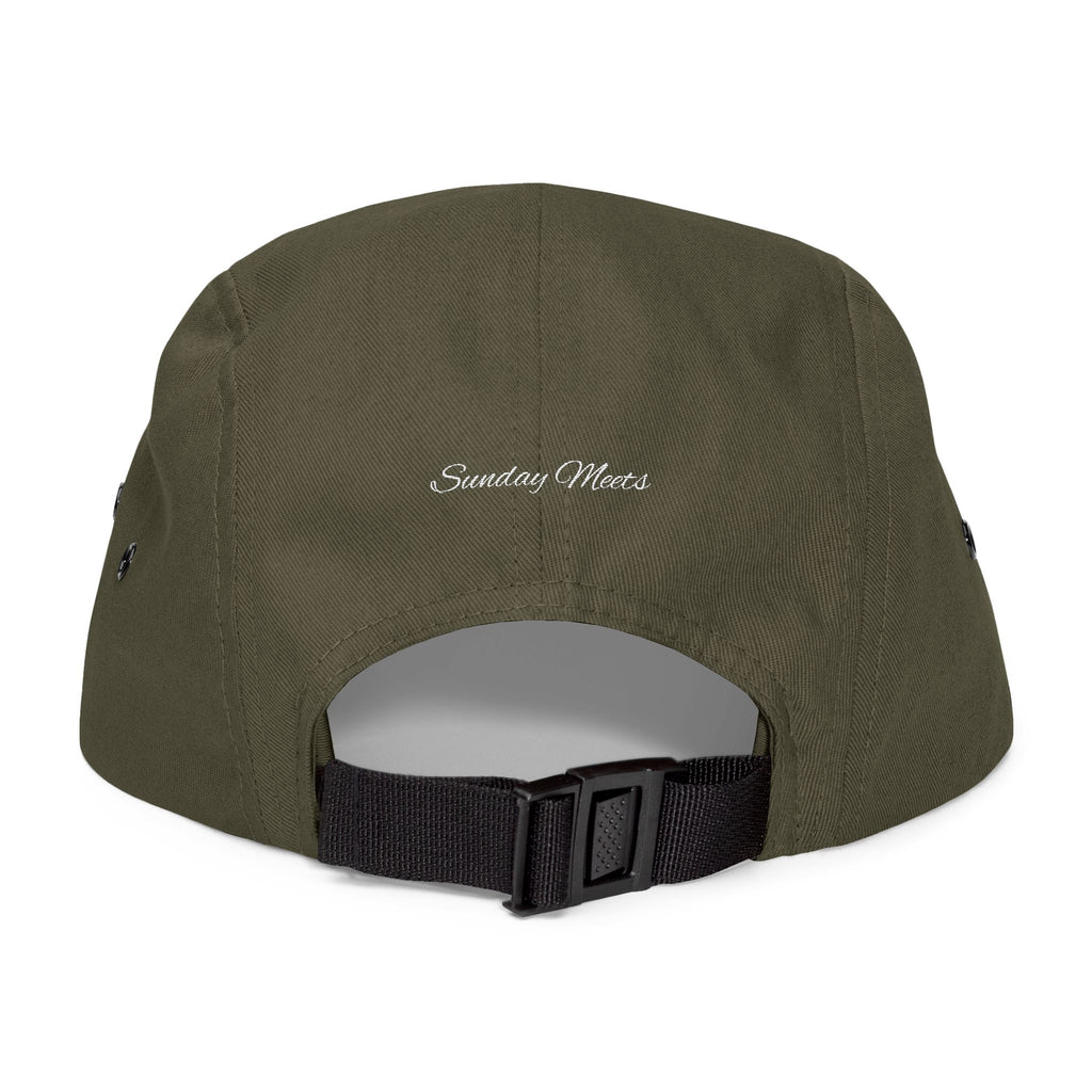 Embroidered 911 5-Panel Cap — Vintage Khaki Dad Hat with Script Back
