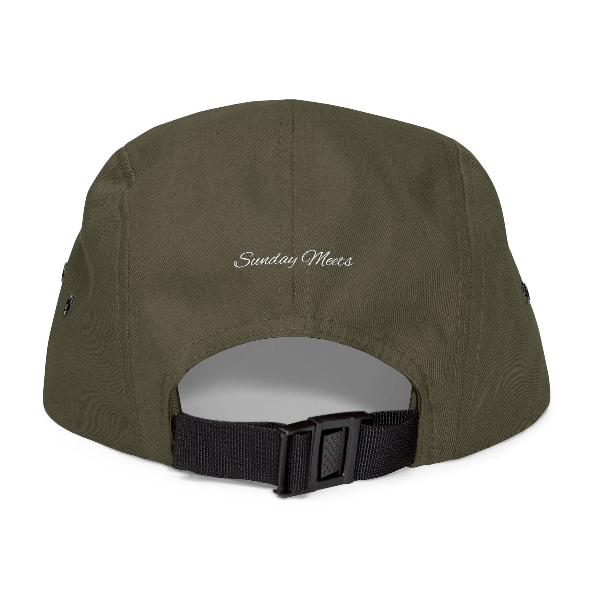 Embroidered 911 5-Panel Cap — Vintage Khaki Dad Hat with Script Back